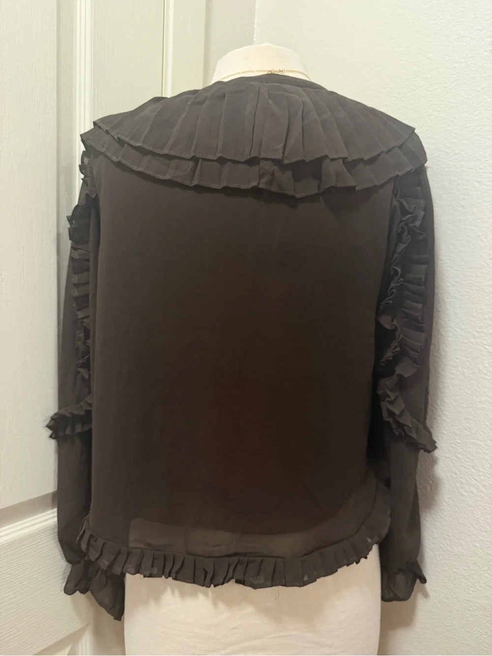 Joie Dark Brown Hot Fudge Boho/Vintage Ruffle Tie-Front Long Sleeve Blouse